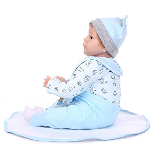 NPKDOLL Reborn Baby Doll Soft Silicone Vinyl 22inch 55cm Magnetic Mouth Lifelike Boy Girl Toy Blue Bear Bib A1UK