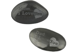 mookaitedecor 2pcs Small Natural Black Stone with Words Mum and Dad Grave Ornaments Pocket Stone for Grief, Memorial Ornaments Stone Engraved Stones for Grave Love Message Condolence Sympathy Gift