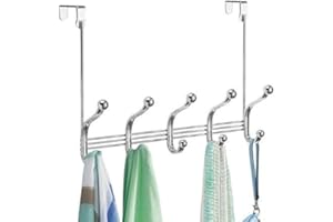 mDesign Door Hooks - 10 Practical Coat Hooks - Ideal for Storing Coats, Jackets, Scarves, Towels - Steel Over Door Hooks - Also Suitable for Use in Bathrooms - Colour: Chrome