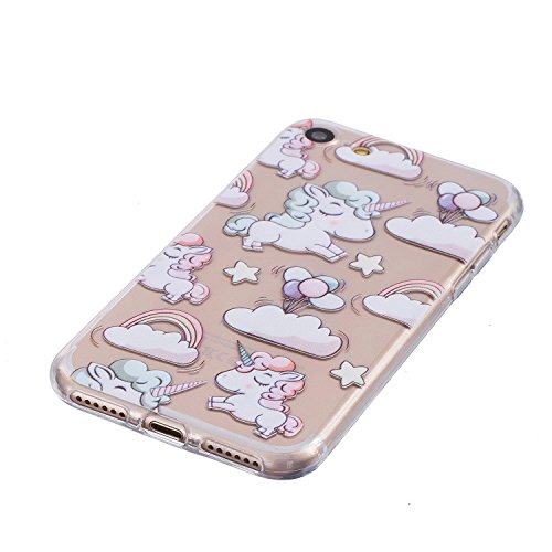 XiaoXiMi Funda iPhone 7 Carcasa de Silicona Transparente con Patr  n de Dise  o Simple Soft Silicone Case Cover Funda Protectora Carcasa Blanda Claro Caso Flexible Suave Caja Delgado Ligero Casco Anti Rasgu  os Anti Choque Carcasa para iPhone 7 - Unicornio Precioso en Nubes