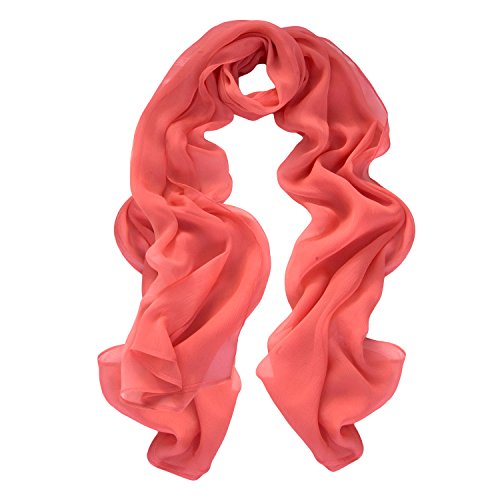 SILK - Luxurious Pure Chiffon Silk Scarves Pink London Collections (Coral Pink)