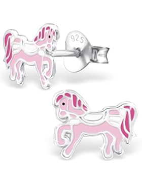 JAYARE Kinder-Ohrstecker Pferde 925 Sterling Silber Emaille 7 x 9 mm rosa pink Ohrringe