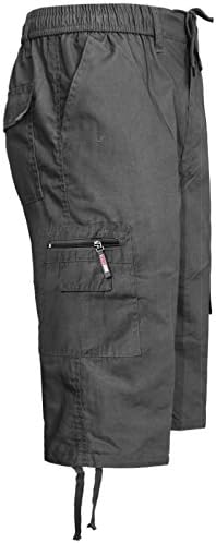 Google New Mens 3/4 Elasticated Plain Summer Cargo Combat 6 Pocket Shorts Pants[Charcoal Grey,M] Composite