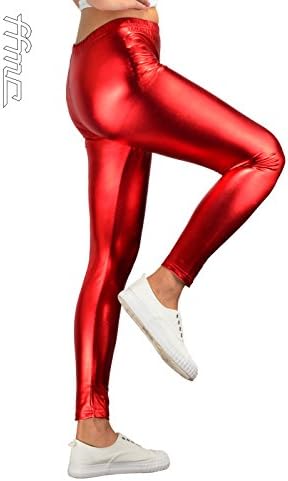Shiny Reflective Liquid Metallic (Red) Polyester/Spandex Stretchy Leggings (In 5 Sizes S/M/L/XL/XXL &amp; 8 Vibrant Colours) (Large L)