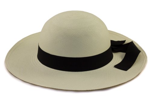 Ladies Panama Hat Cream With Black Band Rollable Foldable