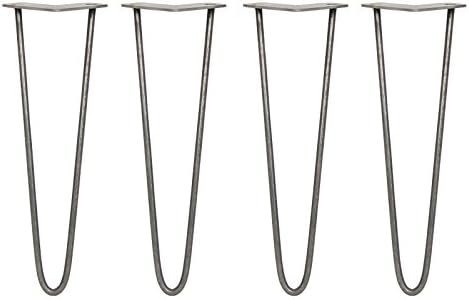 4 x Hairpin Legs/Hair Pin Legs Set SkiSki Legs Furniture Desk Bench Chair Table 16" 2 Prong 10mm Raw Steel & Protector Feet