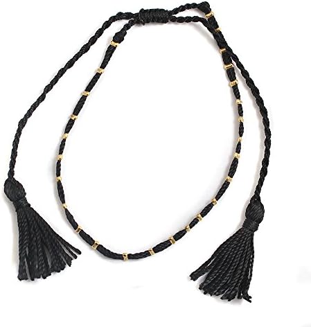 Gift Card Black Cord and Tassels with Golden Tabs Trendy Ladies Ankle Bracelet Anklet perfect for Beach Summer Festival Season Boho AN1