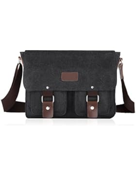 Mopaclle Unisex Vintage Canvas Umhängetasche Leder Herren Schultertasche Messenger Bag für A4 Ordner, Tablet ,...
