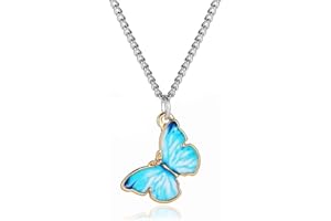 GENERISCH Butterfly Necklace Thin Chain Butterfly Length Adjustable Simple Jewellery Accessories Gift Blue, Metal