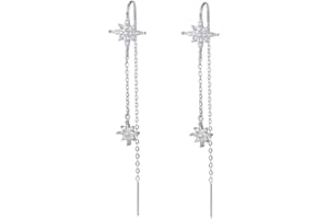 SLUYNZ 925 Plata Esterlina Estrella Pendientes Colgante Cadena para Mujeres Adolescentes Niñas Pendientes Enhebradores Largos Borla