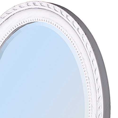 OVALER BAROCKSPIEGEL MIT HOLZRAHMEN WANDSPIEGEL 57x67cm Leila Weiß Silber Antik - 3