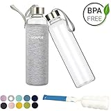 ♥ Permanece hidratado: Botella de agua con capacidad de 550 ml, es ideal para camping, senderismo, viajar, yoga, cocina, hogar, oficina y escuela. La tapa de acero sella perfectamente la botella de cristal para evitar fugas. No te preocupes de que se mojen tus cosas en el bolso.
