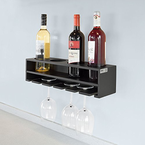 SoBuy® Weinflaschenhalter, Wandregal mit Weinflaschenablage und Weinglashalter, Hängeregal, Gläserhalter, FRG66-L-SCH - 2