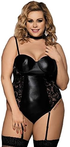 SEXY EMPORIUM - Plus Size Sexy Lingerie Lace Dress Babydoll Set Teddy with Suspenders 8 - 22 | A77 (3XL | 16-18)