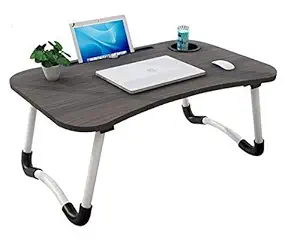 DEFENZ Smart Multipurpose Foldable Laptop Table with Cup Holder, Study Table, Bed Table, Breakfast Table, Foldable and Portable/Ergonomic & Rounded Edges/Non-Slip Legs (Black)