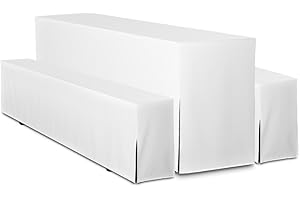‎TEXDEKO TexDeko Hussen für Bierzeltgarnitur Premium 180CM (kurz) Bierbank Hussenlänge 3TLG Set (Weiß, Tischbreite 70cm)