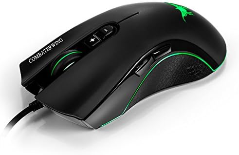 Combaterwing CW10 4800 DPI Wired Gaming Mouse Mice 7 Buttons Design 6 Breathing LED Colors Changing High Precision for Gamer PC MAC (CW10 Black)