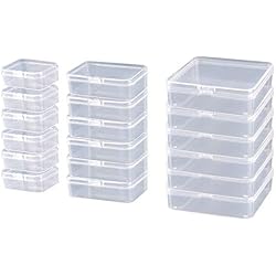 HPiano 18 Pack Taille Mixte Rectangle Mini Transparent en Petites boîtes de réutilisables en Plastique Conteneurs De Stockage avec Couvercle pour Pilules, Perle Minuscule, Argile à Modeler, Bijoux