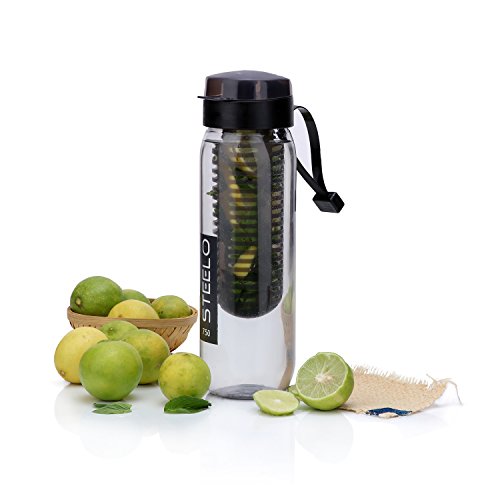 Steelo Plastic Fruit Infuser Bottle, 700ml, Black
