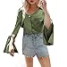 Produktbild BHYDRY Frauen V-Ausschnitt Solid Tops Flare Sleeve Pullover Bluse Shirt