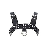 arnes cuero hombre Tamaño: Aprox. 35x23cm OUNONA Arnés de Cuero de Pecho Cinturones de Cuerpo Ajustable con Hebillas Anillos Para Los Hombres