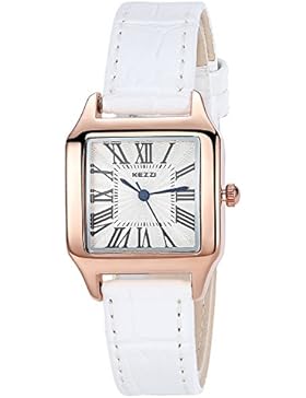 INWET Mode Damen Quarz Armbanduhr,Weiß Leder Armband,Einfach Platz Zifferblatt