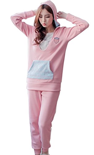 Bearsland Women's Sporty Cotton Maternity Nursing Nightgown Set Pink UK Size Large