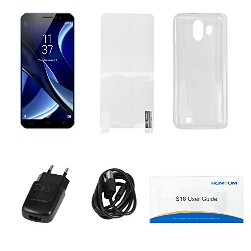 HOMTOM S16 3G Smartphone Ohne Vertrag Android 7.0 5,5 Zoll Display(18: 9) Quad Core Dual SIM 2GB RAM+16GB ROM 8MP+2MP+5MP Kameras Fingerabdrucksensor(Blau)