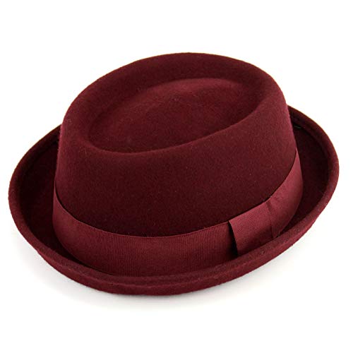 Hawkins - Sombrero Pork Pie - para Hombre Rojo Rojo (Maroon) S/M (57 cm)