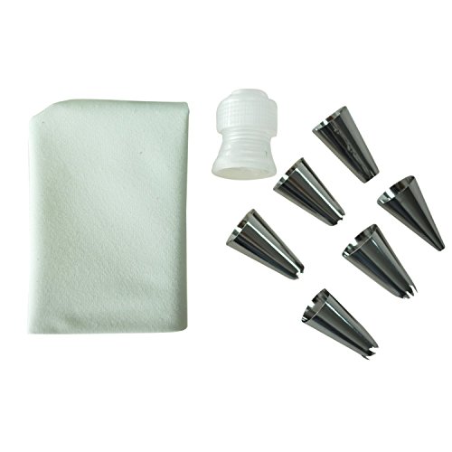 Anokay 8tlg.Spritzbeutel Set Profi aus Baumwolle mit 6 Garniertüllen Spritztüllen aus Edelstahl und 1 Spritzbeutel Düse Adapter für Cupcakes Torte Icing Piping Tortendeko Kuchen Dekorieren Set Backzubehör - 4