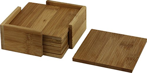 wns-emg-world Glasuntersetzer Getränke Untersetzer Set aus Bambus 7 teilig mit Halter - 2