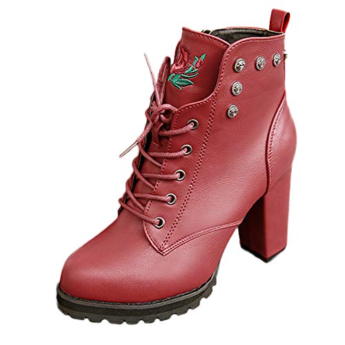 Preisvergleich Produktbild WWricotta Damen Stiefeletten Chelsea Boots mit Blockabsatz Profilsohle Flandell Kurzschaft Stiefel Freizeitschuhe Wasserdicht High Heel Martin Stiefel Ankle Boots