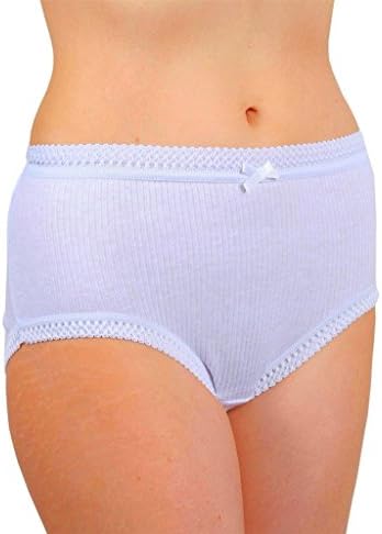 12x Pairs of Ladies 100% Cotton Ribbed Design Full Knickers Briefs / Sizes up to 66" Hips (XXOS - To Fit Hips 50"/52")