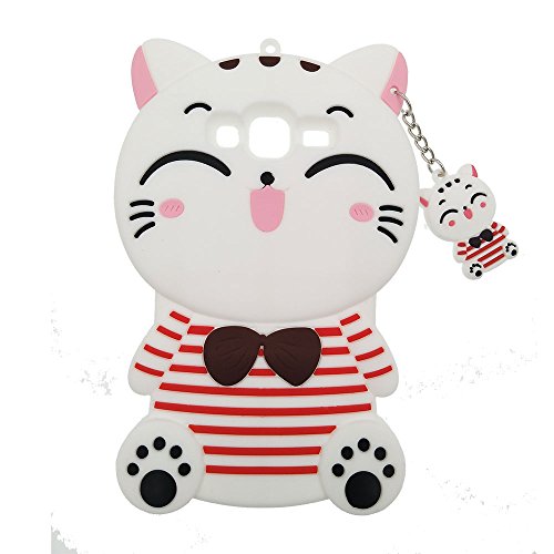 BENKER Samsung Galaxy J7  2016  Funda  Anti-Ara  azos y Shockproof Im  genes de Dibujos Animados en 3D de Alta Calidad de Silicona Funda Protecci  n Cubrir Suave Flexible Funda - Gato Rayado Blanco