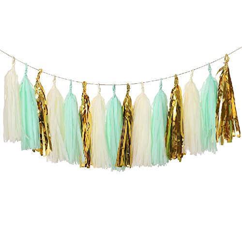 BITFLY 5 pcs Tissue Girlanden Wimpelkette Papier Quasten Girlande Hochzeit Pom Party Decor 21 Farben erhältlich - 2