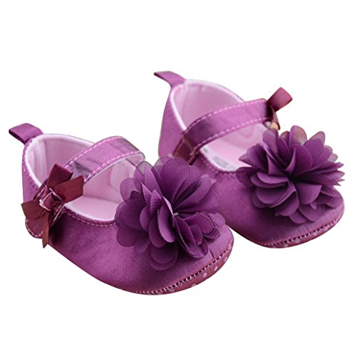 DEHANG Baby Girls Toddlers Purple Flower Non-slip Soft Sole Crib Indoor Shoes Purple 9-12 Month