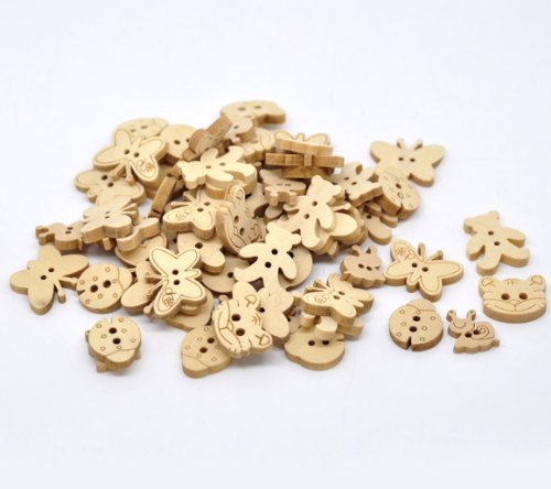 SiAura Material ® – 20x Holzknöpfe Tier Form Mix naturell - 3