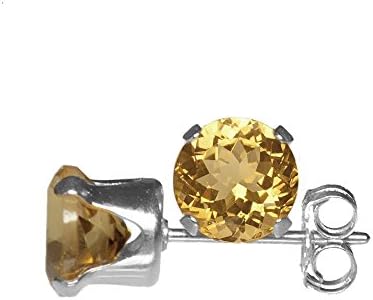 6mm Round Faceted Golden Yellow Genuine Citrine 925 Sterling Silver Ear Stud Earrings Pair