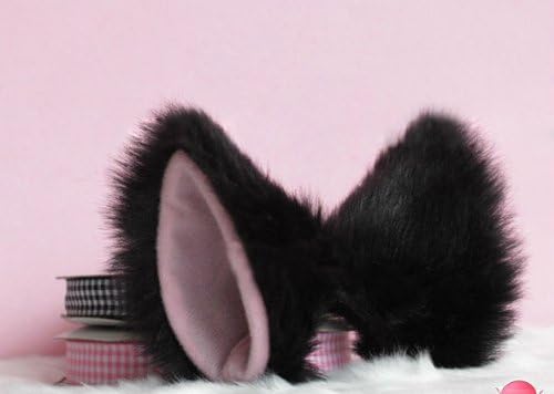 Lolita Anime Cosplay Costume Fluffy long fur Party Neko Cat ears Hair clip (Black) by Tengs