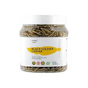 Tunai Black Soldier Fly Larvae Dried 60X More Calcium Than Meal Worms, 40% Protein Rich Fish Food for Oscar, Arowana, Flowerhorn, Turtles, Tortoise and Other Reptiles, Essential for Growth and Enhance Color, 50g