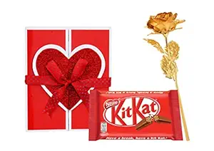 CLUZE I Love You Gift Chocolate Hamper For Boyfriend- Artificial Golden Rose & KitKat Chocolate Combo- Valentine Day-Birthday-Rose Day Gift