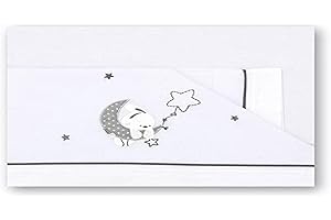 Pirulos Luna Juego de Sábanas 100% Algodón para Mini Cuna de 50x80 cm para Invierno y Verano, Color Gris