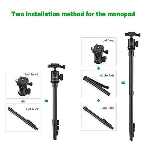 Tripode Camara Reflex, Zecti 14 to 55 pulgadas Trípodes y Monopies , Placa de liberación rápida, y Nivel de burbuja, apacidad de carga 5kg para cámara SLR Canon, Nikon, Sony Pentax trípode