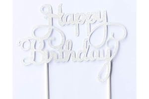 AILEXI Handmade 1 Count Glitter Cake Decorating Toppers - Happy Birthday Silver