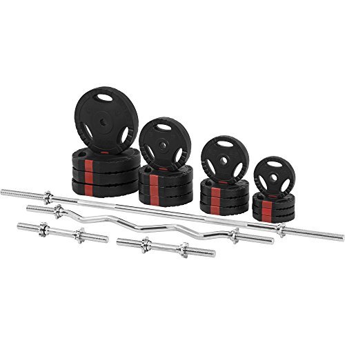 Gorilla Sports Set d'haltères 97,5 Kg (disques Plastique à poignées + Barres)