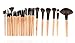 LyDia® 32pcs Eco-Friendly Natural Wooden Handle Face Powder/Foundation/Concealer/Angled Blush/Contour/Eyeshadow/Eyeliner/Mascara/Eyebrow/Sponge applicator Makeup Brush Set with Black Case