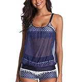 XuxMim Damen Tankini Sets Mit Jungen Shorts Damen Bikini Set Bademode Push-Up Gepolsterter BH