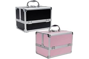AVC DESIGNS Makeup Vanity Beauty Cosmetic Travel Storage Organiser Box Case with Mirror Black (Pink)