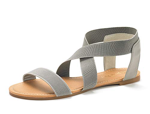 DREAM PAIRS ELATICA-6 Sandalias de Planas Correa Tobillo Elástico Verano para Mujer Gris 37.5 EU/7 US
