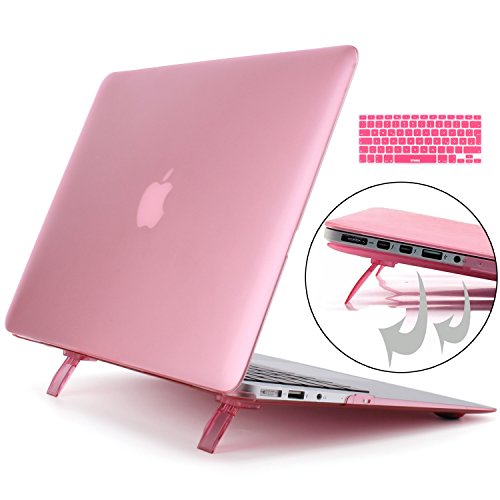 STONG Matte Gummierte Harte Schutzhülle mit Kickstand Ständer für Macbook Air 13 Hülle Cover Tasche Silicon Case Shell Hard Plastik mattiert SchutzTasche + tpu Tastatur-Schutzfolie(Rosa,MacBook Air 13 A1369 / A1466)